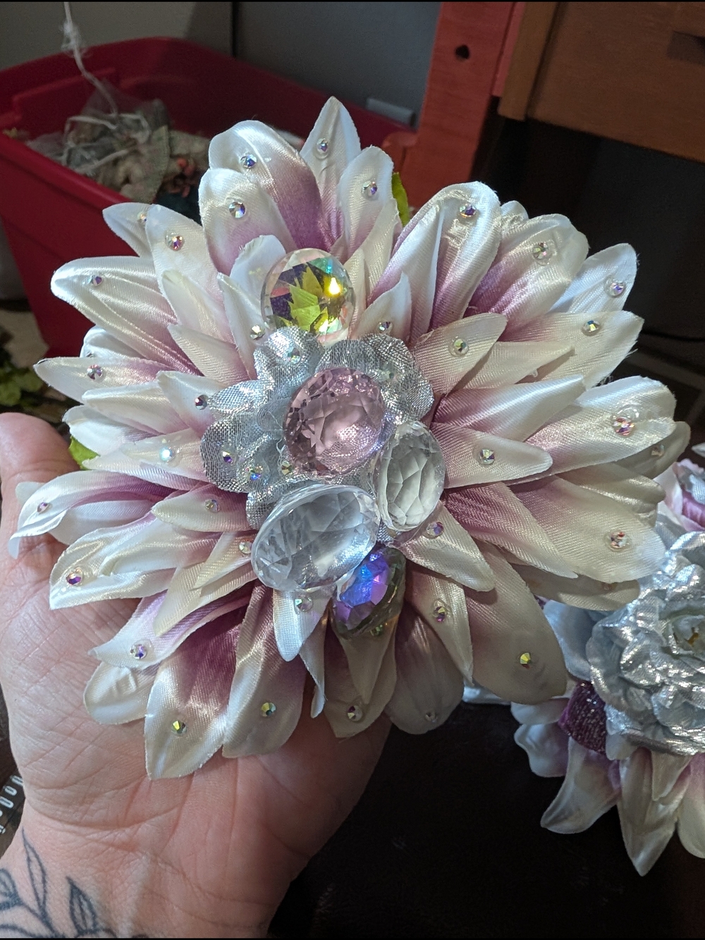 Pink & Silver Floral Hair Clips - Sparkling Petal Accents - Picture 5 of 12